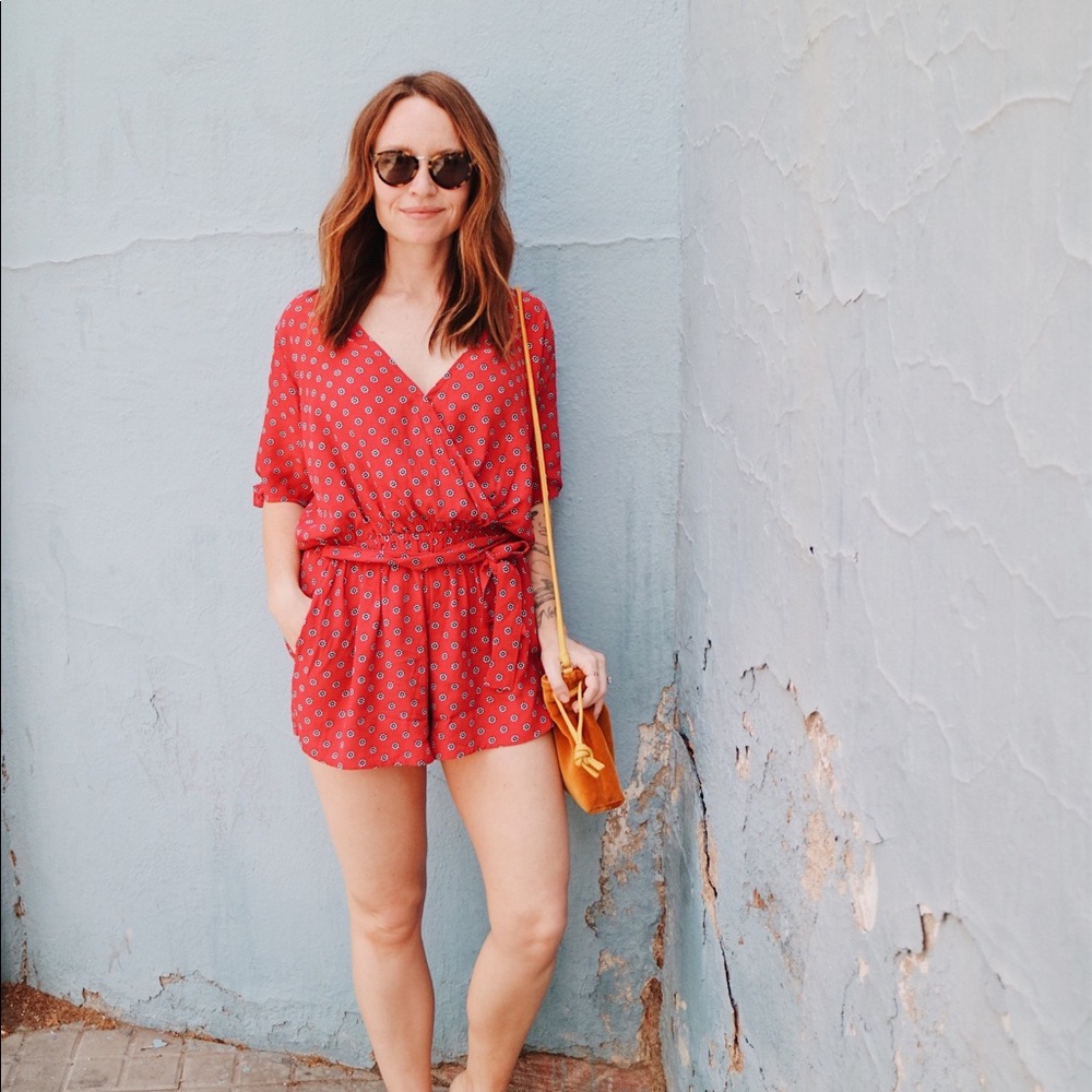 Faithfull the brand red floral romper
